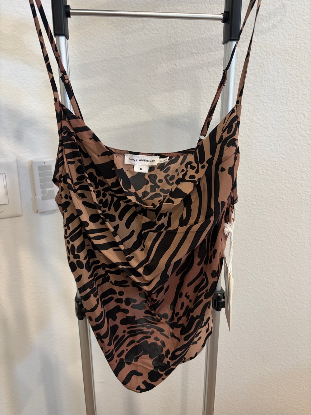 Good American Brown and Black Animal-Print Cowl Camisole